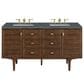 James Martin Vanities Amberly 60" Double Bathroom Vanity in Mid-Century Walnut with 3 cm Parisien Bleu Quartz Top and Rectangular Sinks, , large