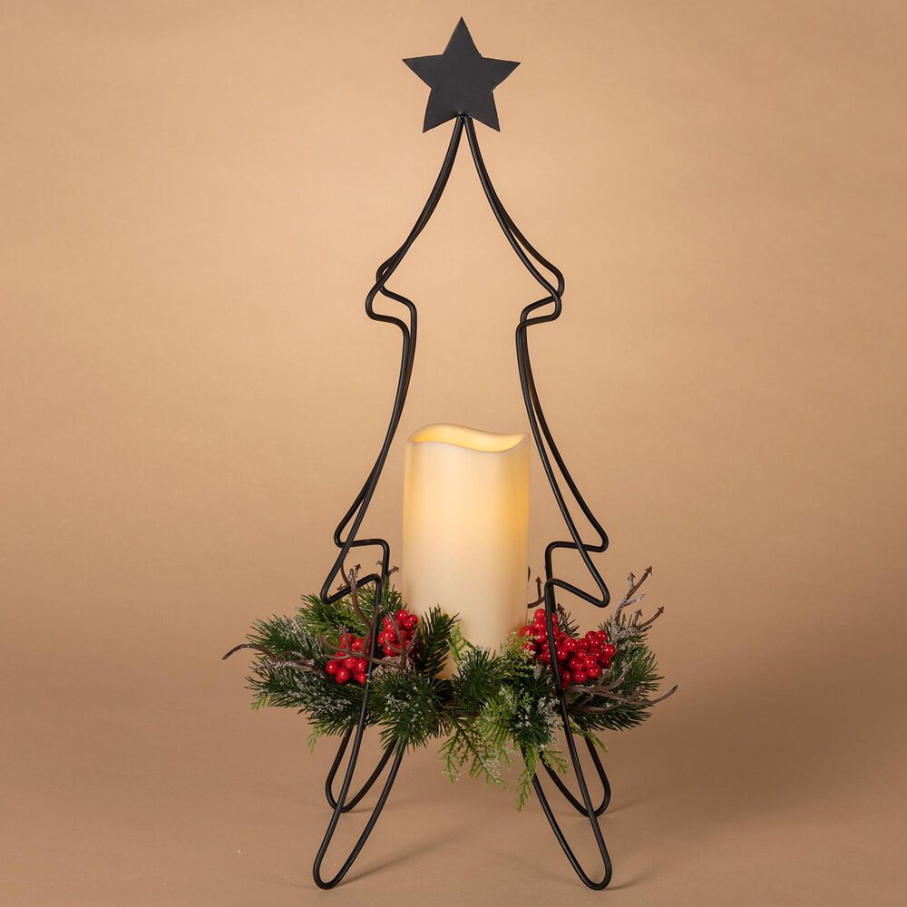 The Gerson Company 19.6" Christmas Tree Metal Candle Holder with LED Candle in Black, Green and Red, , large