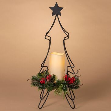 The Gerson Company 19.6" Christmas Tree Metal Candle Holder with LED Candle in Black, Green and Red, , large