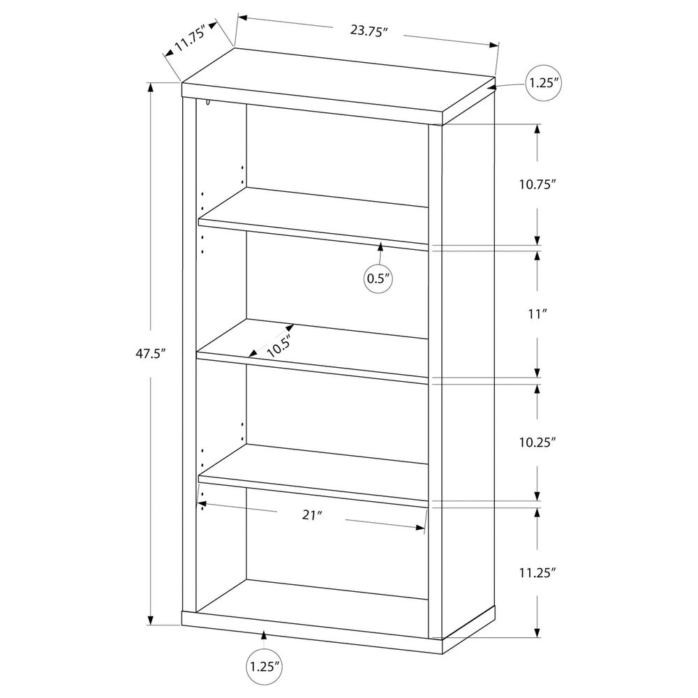 Monarch Specialties 48&quot; Bookcase with Adjustable Shelves in Dark Taupe, , large