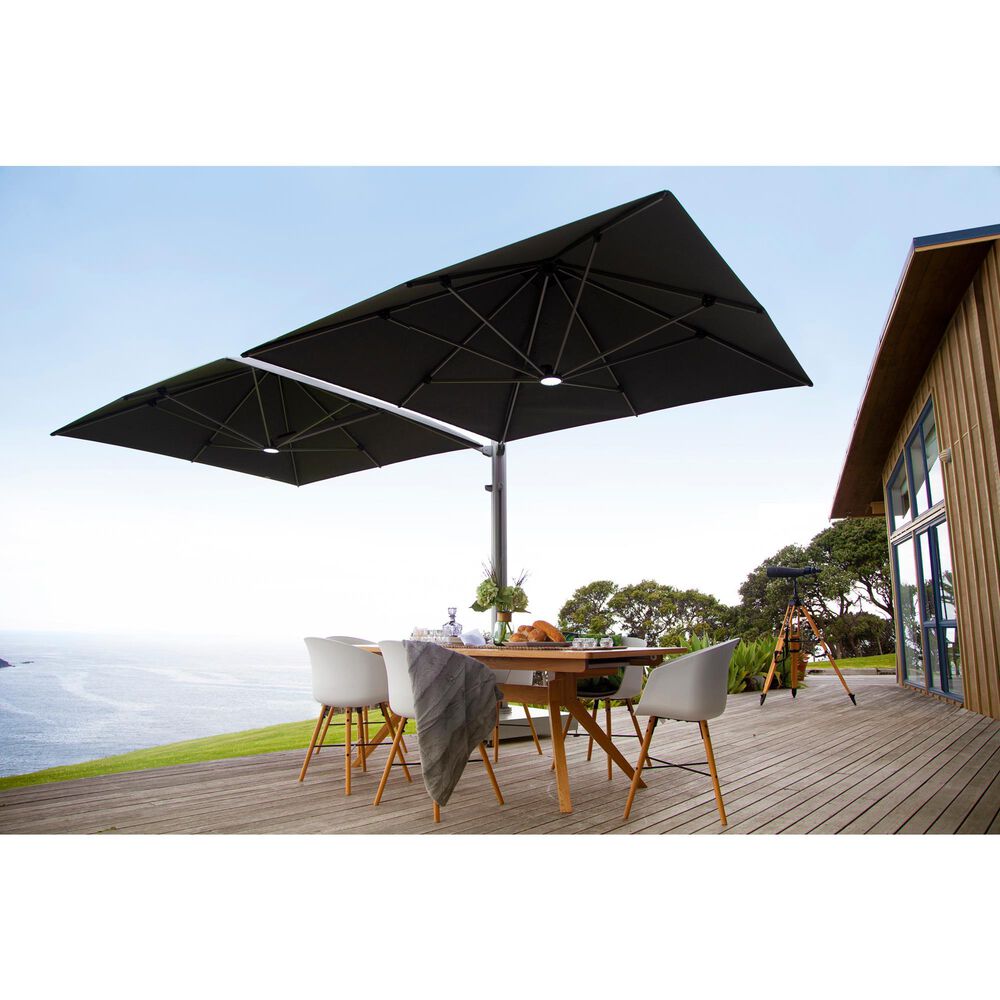 Shadowspec Unity 8' Square Duo Umbrella with Stand and Base in Charcoal Tweed, , large