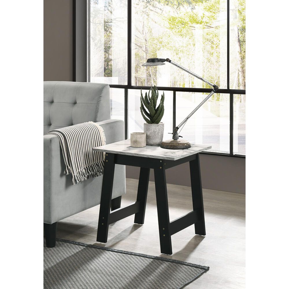 HOMLUX 19" End Table with Faux Marble Top in Black, , large
