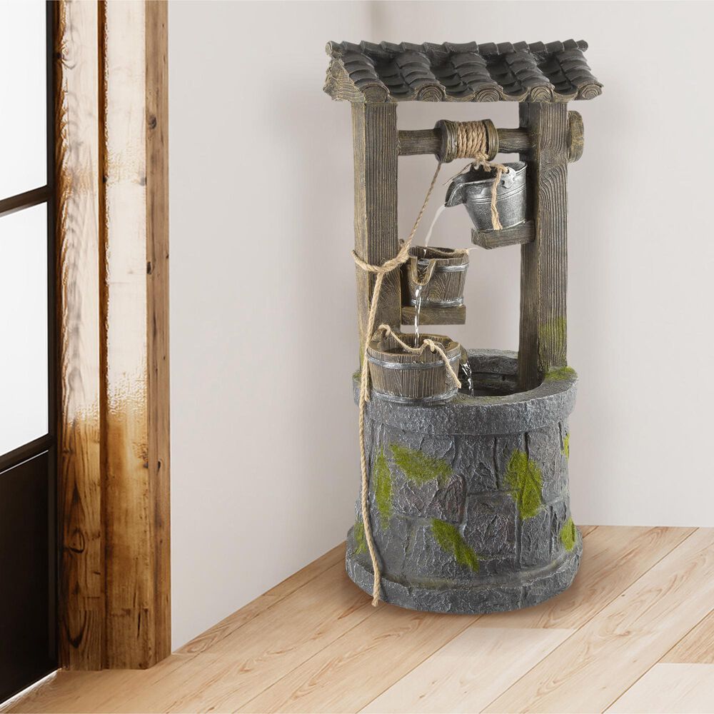 Timberlake Pure Garden 4-Tier Wishing Well Fountain in Stone/Weathered Wood, , large