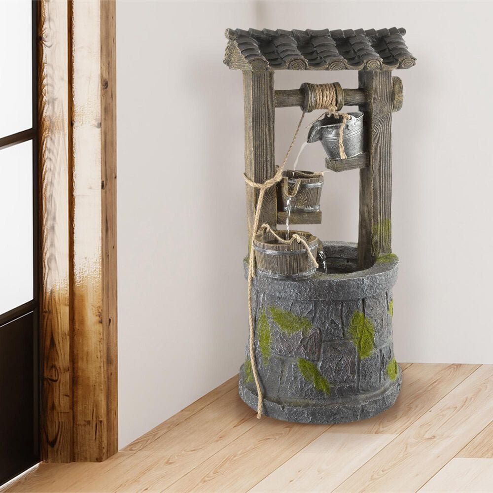 Timberlake Pure Garden 4-Tier Wishing Well Fountain in Stone/Weathered Wood, , large