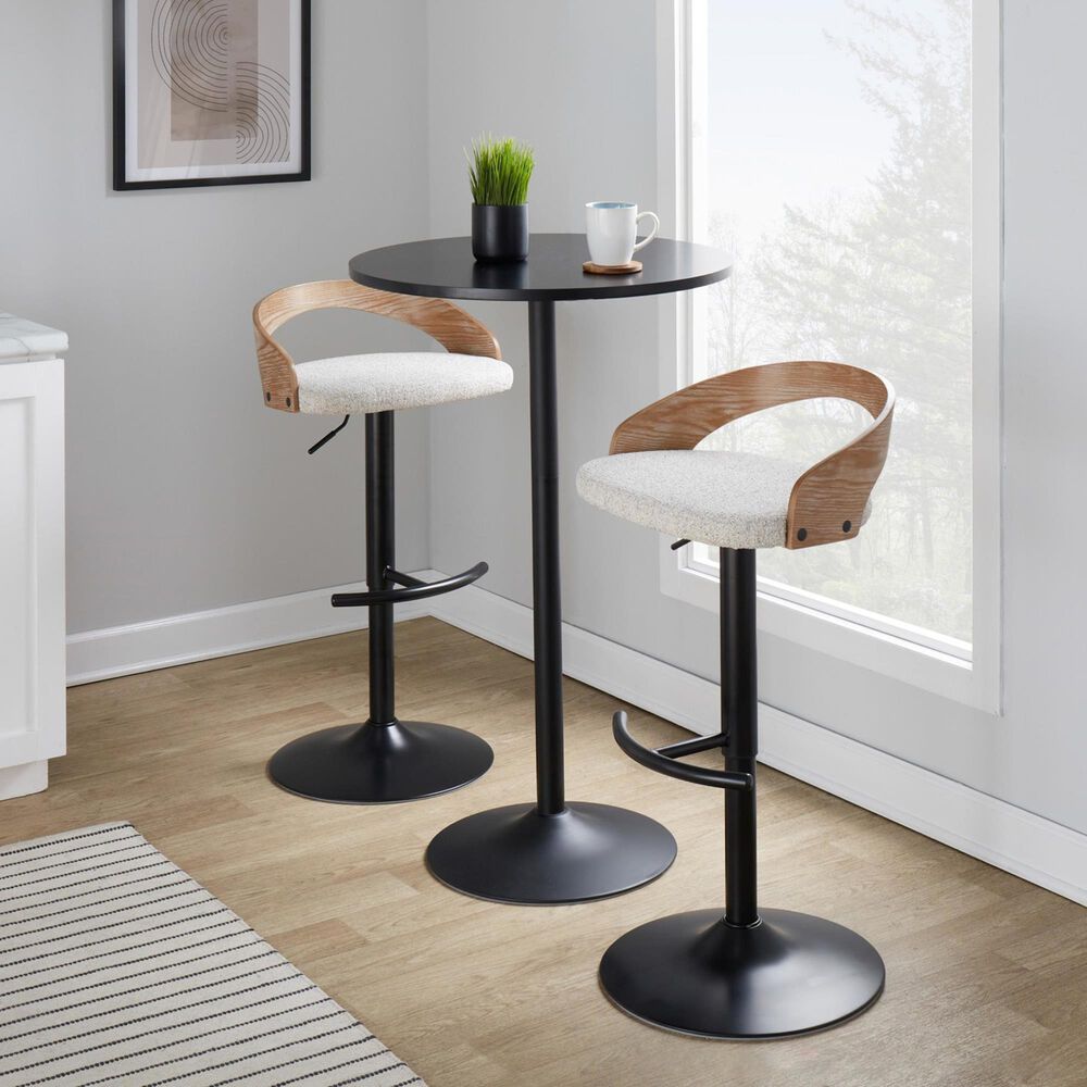 LumiSource Grotto Swivel Barstool with Oat Fabric Upholstery in Black and Whitewashed (Set of 2), , large
