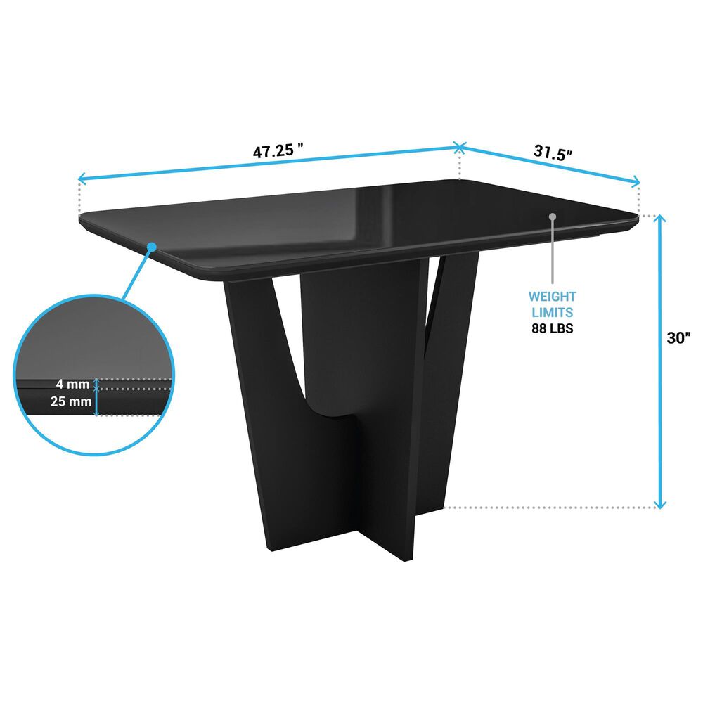 Rta Products Llc Compact Italian Style Dining Table with Painted Glass Top in Black, , large