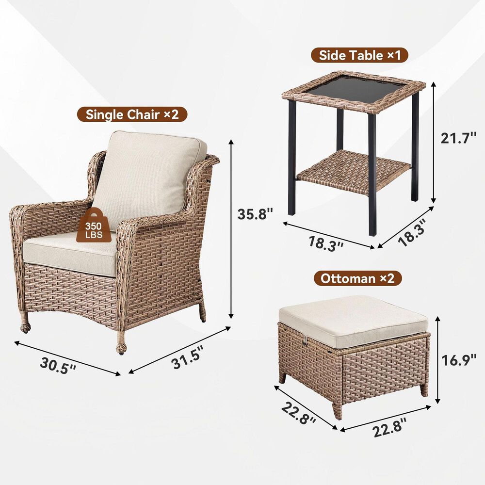 Sunwell Garden 5-Piece Patio Chat Set with Square Table in Beige, , large