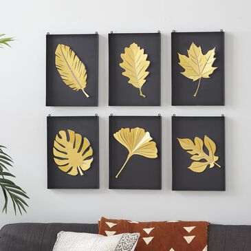 Maple and Jade 15" x 10" Leaves Wall Decor in Matte Black and Gold (Set of 6), , large