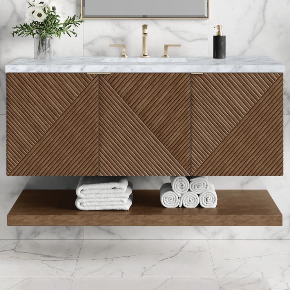 James Martin Vanities Marcello 48&quot; Single Bathroom Vanity in Chestnut with 3 cm Carrara White Marble Top and Rectangular Sink, , large