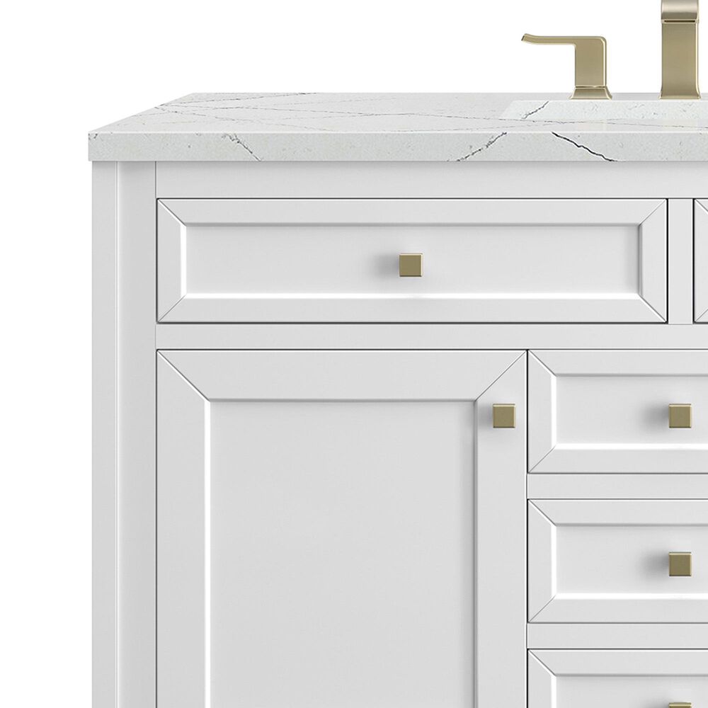 James Martin Vanities Chicago 48&quot; Single Bathroom Vanity in Glossy White with 3 cm Ethereal Noctis Quartz Top and Rectangular Sink, , large