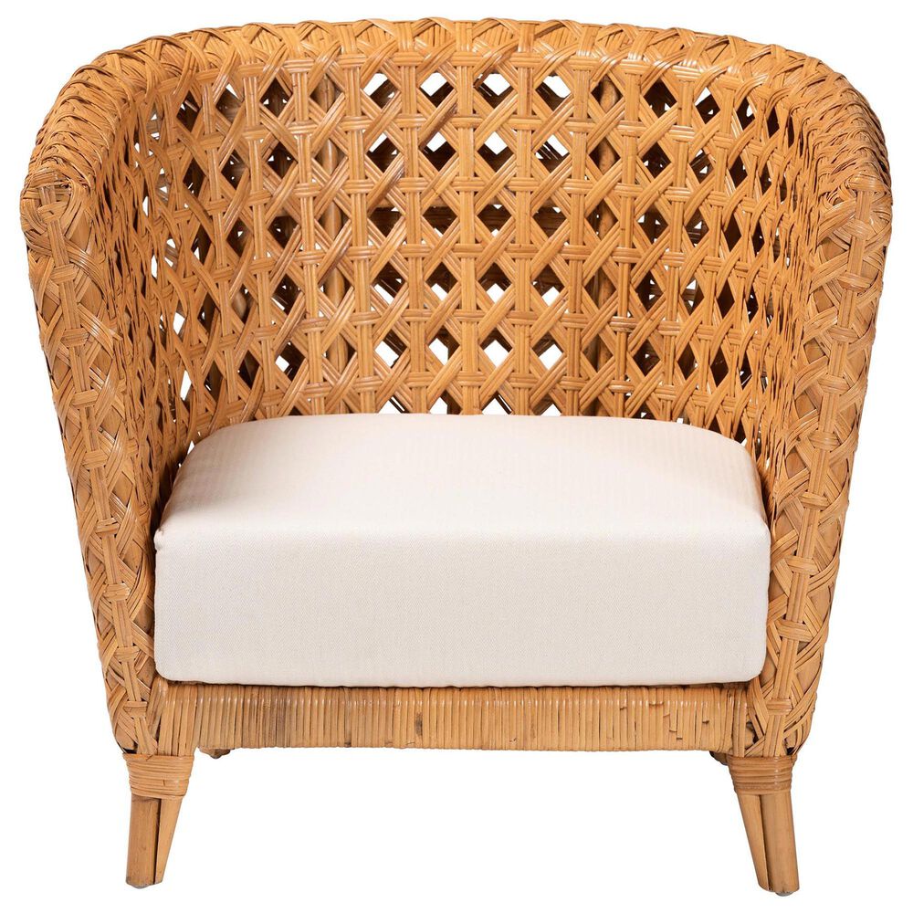 Baxton Studio Daiwa Accent Chair with Light Honey Rattan in White, , large