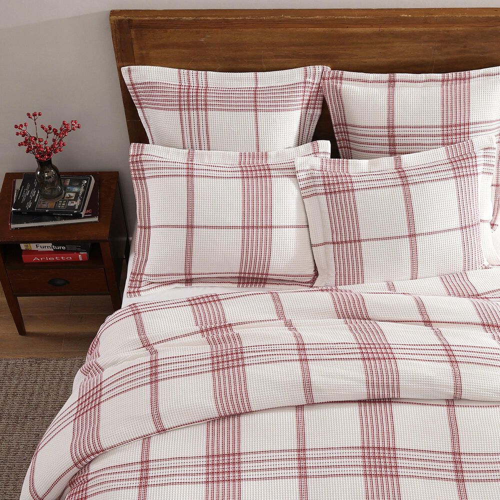Levtex Waffle Plaid 3-Piece King/California King Comforter Set in Peppermint Red and Cream, , large