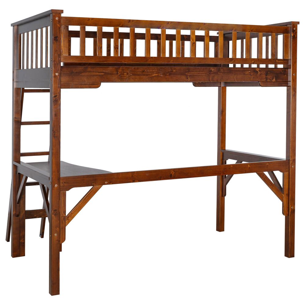 Linon Home Decor Levi Twin Workstation Loft Bed with Desk in Espresso, , large