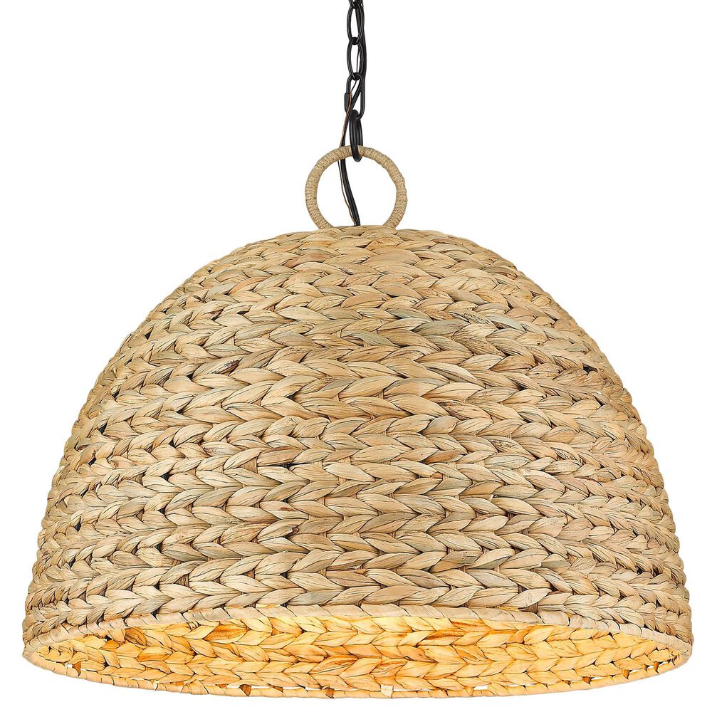 Golden Lighting Rue 5-Light Pendant in Matte Black with Woven Sweet Grass Shade, , large