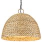 Golden Lighting Rue 5-Light Pendant in Matte Black with Woven Sweet Grass Shade, , large
