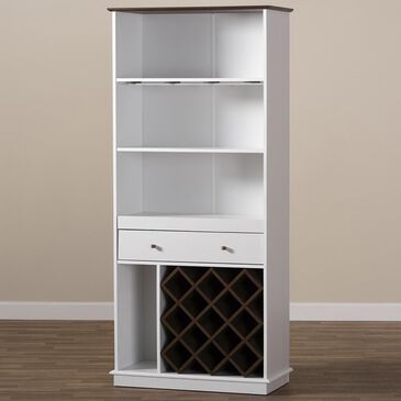 Baxton Studio Serafino Wine Cabinet in White and Walnut Brown, , large