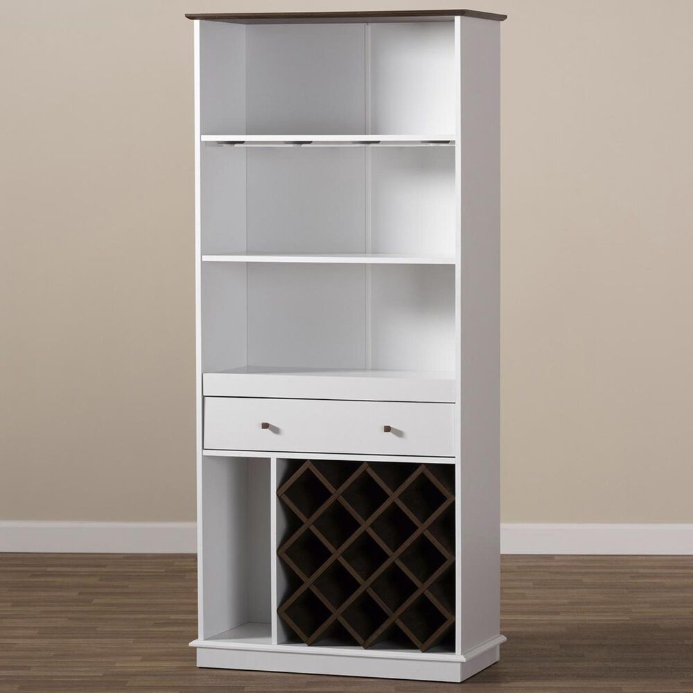 Baxton Studio Serafino Wine Cabinet in White and Walnut Brown, , large