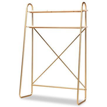 Baxton Studio Merida 2 Tier Over Twin Bed Display Shelf in Natural/Gold, , large