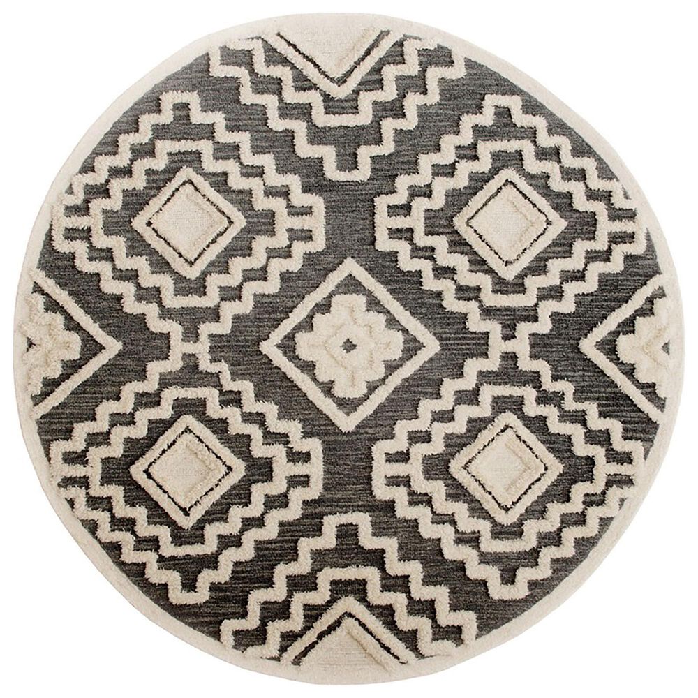L&R Resources Sinuous Scandinavian 4" Round Gray and Cream Area Rug, , large