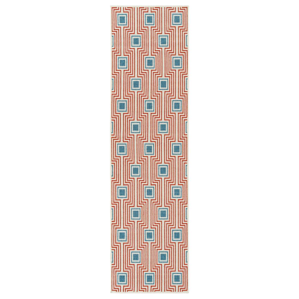 Kaleen Rugs Amalie 2"2" x 8" Tangerine, Light Blue and Ivory Indoor/Outdoor Runner, , large