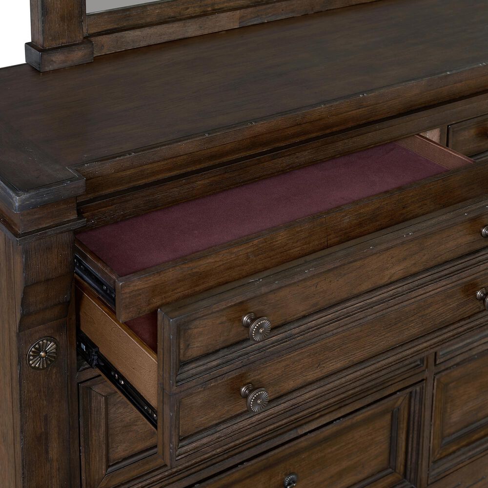 Sasha Lee Grand Teton 5 Piece Queen Bedroom Set in Warm Brown Oak, , large