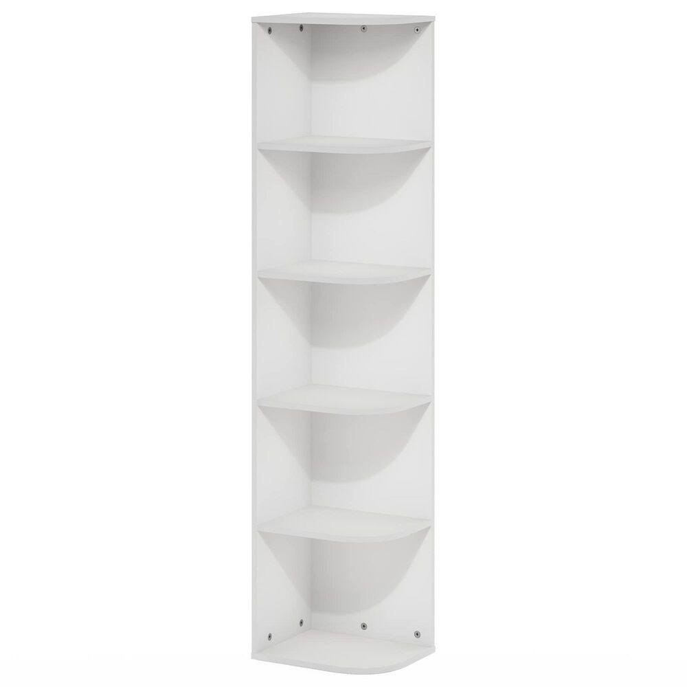 HOMLUX 5-Tier Corner Open Shelf Bookcase in White, , large