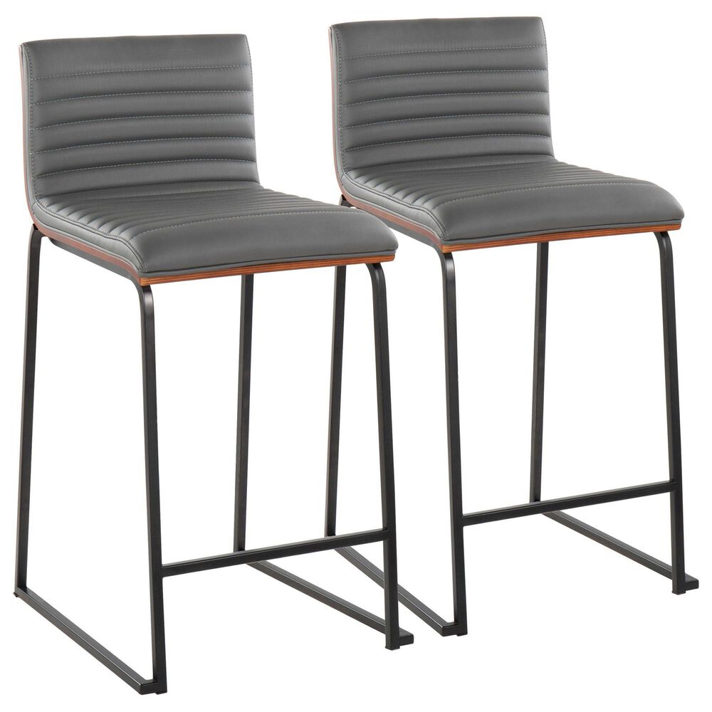 Lumisource Mason Mara Counter Stool with Grey Cushion in Black and Walnut (Set of 2), , large