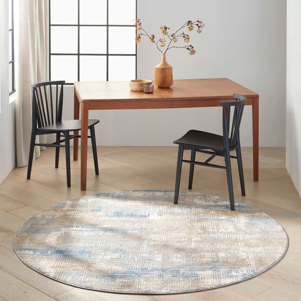 Nourison Rush 8&#39; Round Blue and Beige Area Rug, , large