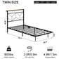 HOMLUX Twin Floating Bed Frame with LED Headboard and Charging Station in Black, , large