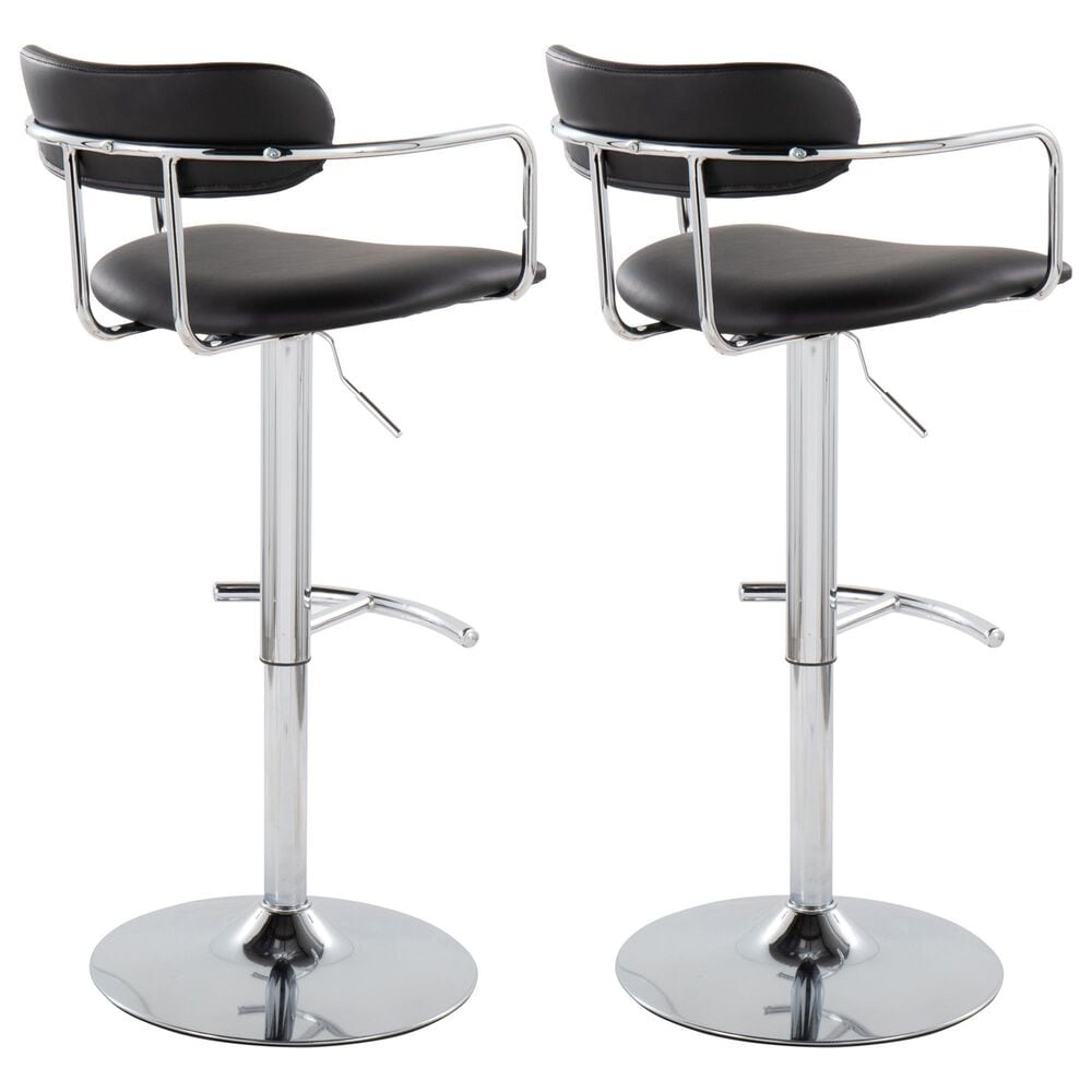 LumiSource Demi Swivel Adjustable Bar Stool with Black Upholstery in Chrome (Set of 2), , large