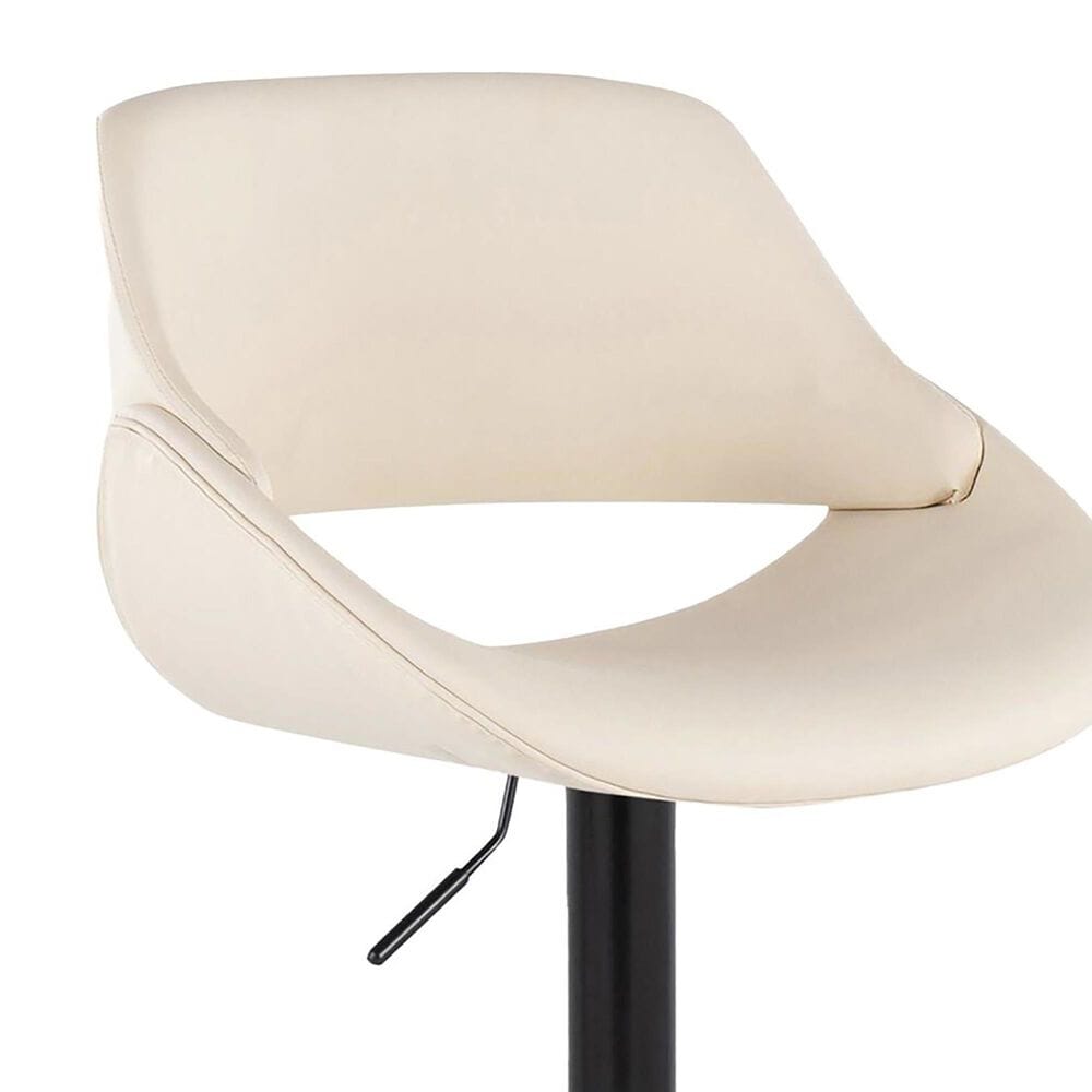 LumiSource Fabrico Swivel Adjustable Bar Stool with Cream Faux Leather Upholstery and Rounded T Footrest in Black (Set of 2), , large