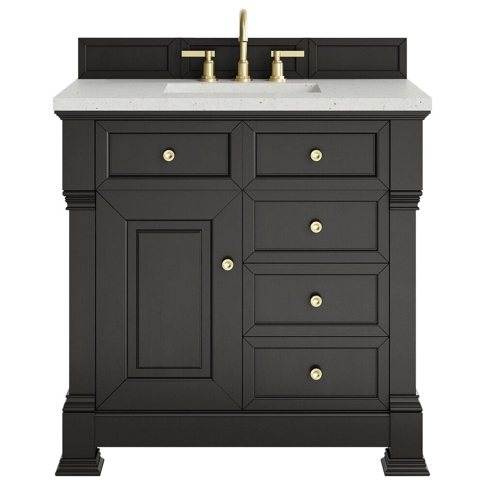 James Martin Vanities Brookfield 36&quot; Single Bathroom Vanity in Black Onyx with 3 cm Lime Delight Quartz Top and Rectangular Sink, , large