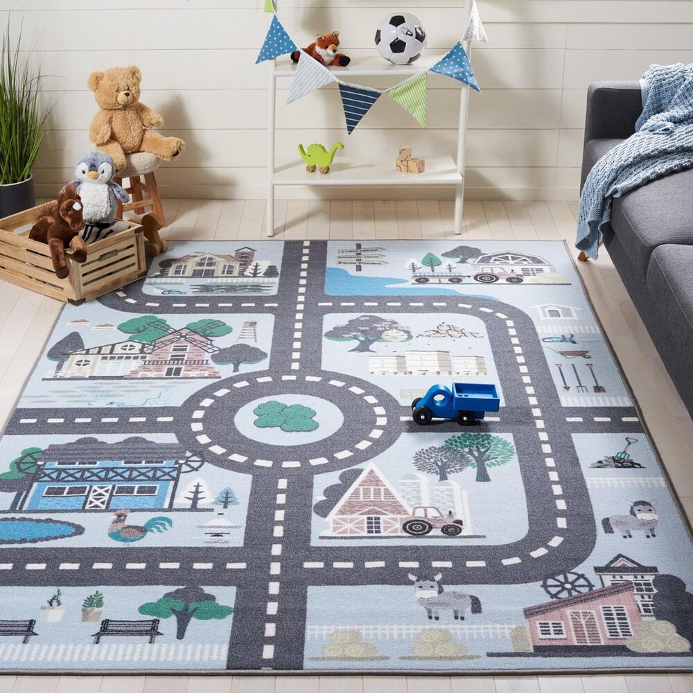 Safavieh Kids Playhouse KPH232M 7&#39;9&quot; x 10&#39; Blue and Dark Grey Rug, , large