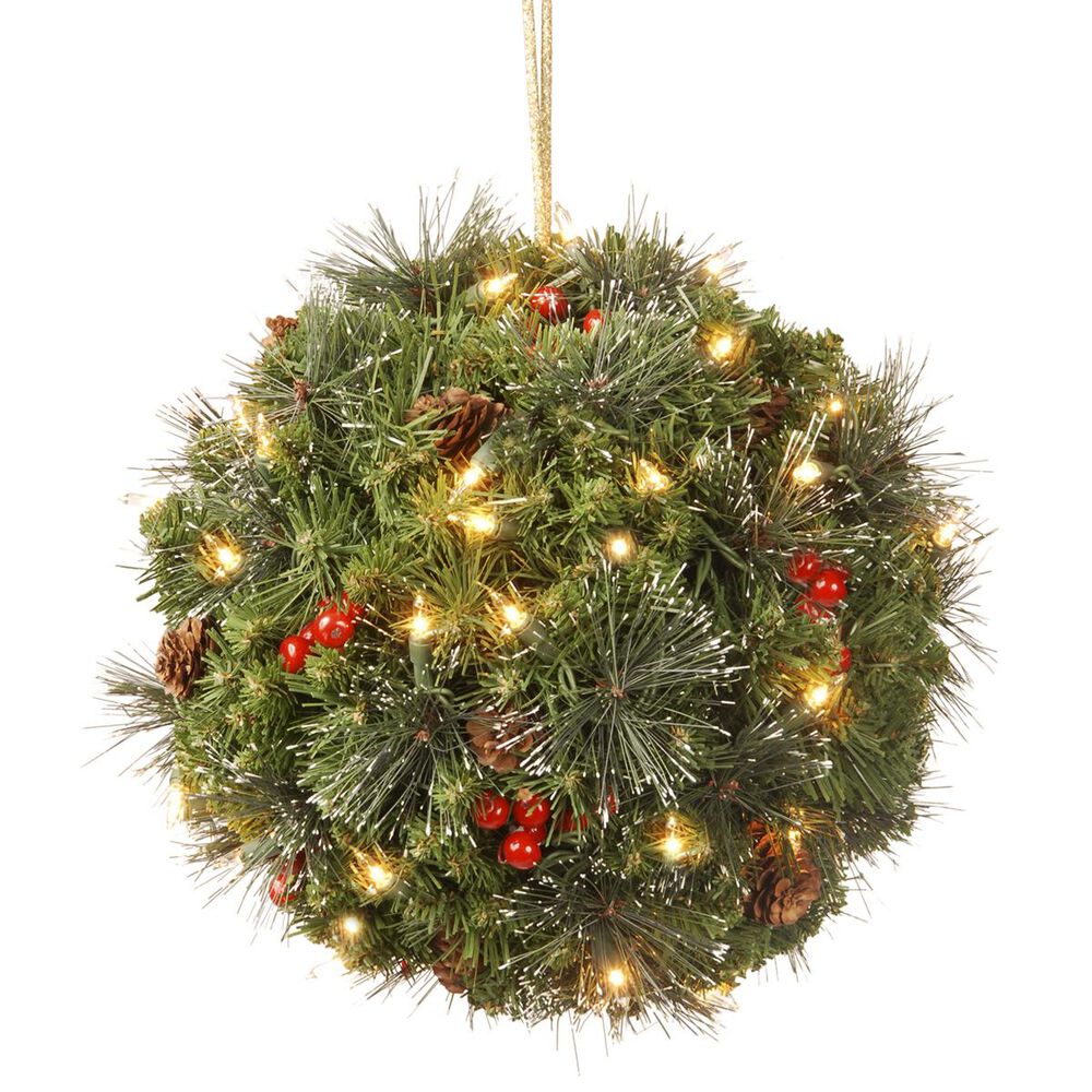 National Tree 16" Crestwood Spruce Kissing Ball with Battery Operated Warm White LED Lights, , large
