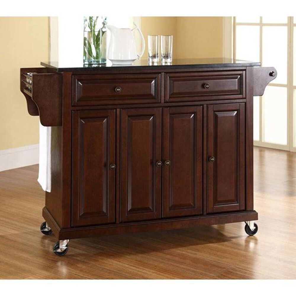 Crosley Furniture Vintage Mahogany Solid Black Granite Top Kitchen Cart, , large