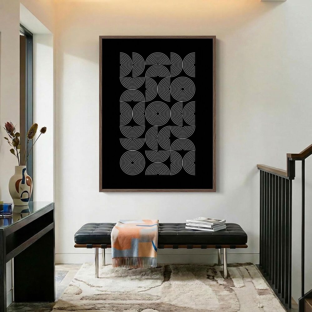 HOMLUX 24" x 18" Circles Canvas Art in Black and White, , large