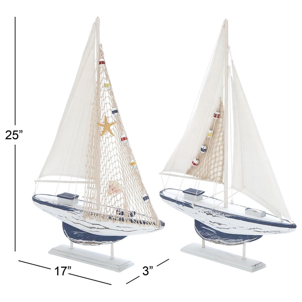 Maple and Jade Sail Boat Decorative Sculpture in Distressed White, Blue, Yellow and Red &#40;Set of 2&#41;, , large