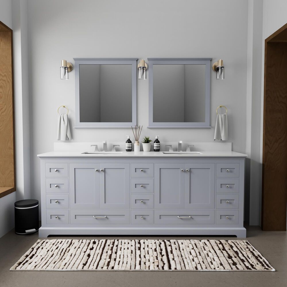 Lexora Home Dukes 84" Double Bathroom Vanity in Dark Grey with 2 cm White Cultured Marble Top and Rectangular Sinks, , large