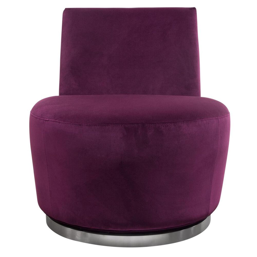Lily and Lee Furniture Blake Swivel Armless Accent Chair in Violet Velvet, , large