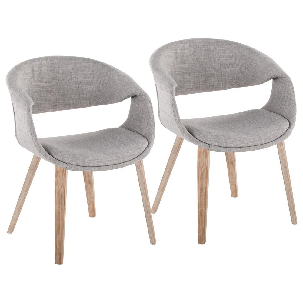 LumiSource Curvo Contemporary Upholstered Chair in Whitewashed Wood and Grey Fabric by LumiSource - Set of 2, , large