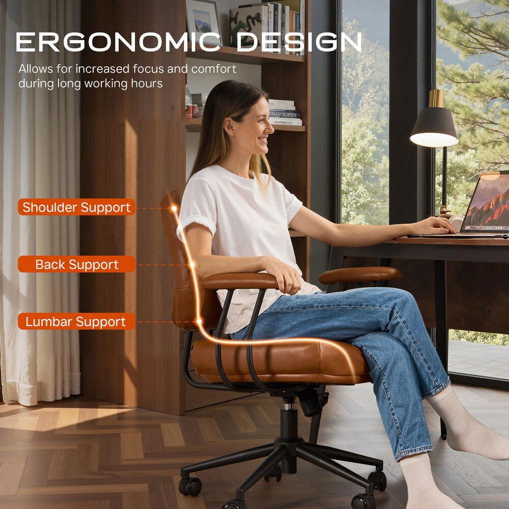 HOMLUX Executive Office Chair with PU Fabric Cushion in Brown, , large