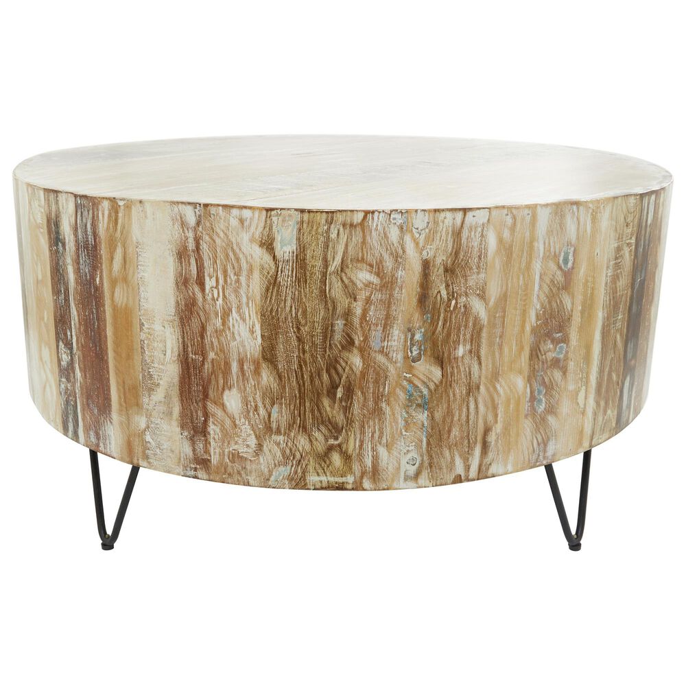Maple and Jade Coffee Table with Metal Hairpin Legs in Brown, Whitewashed, Blue and Black, , large