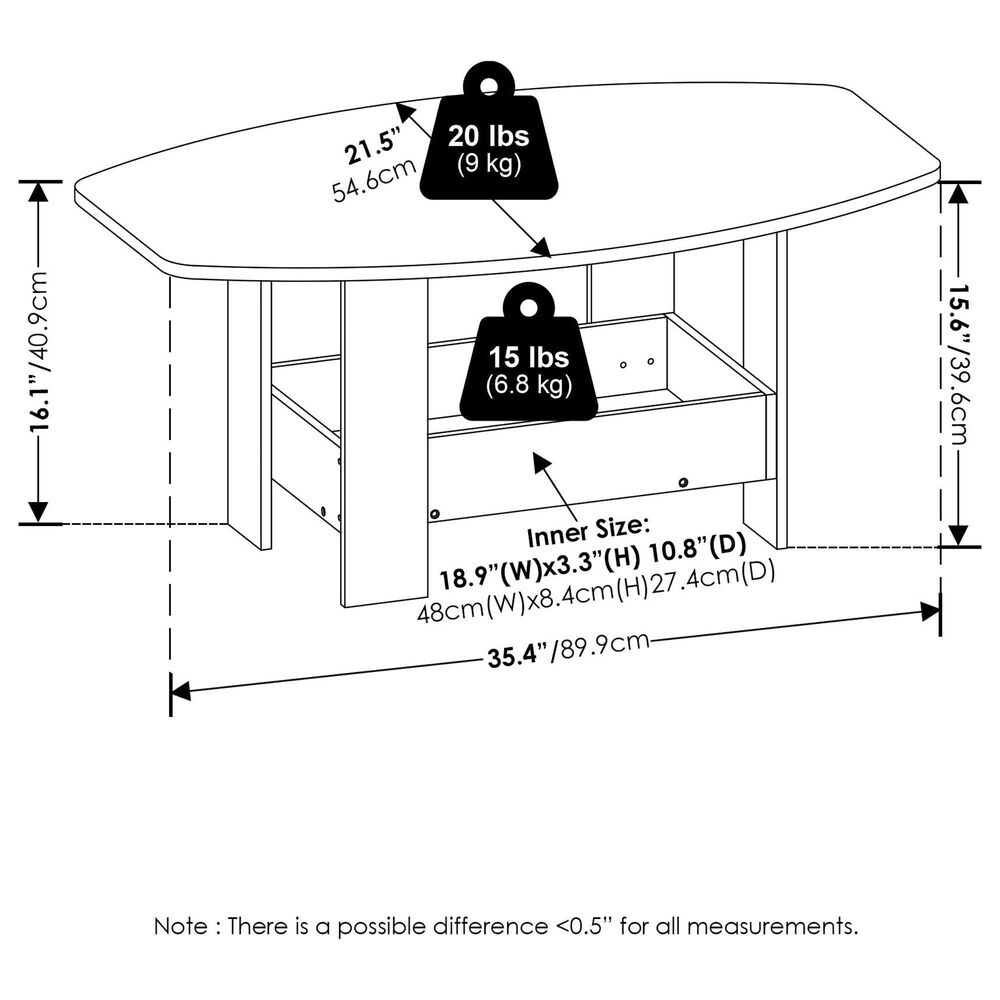 HOMLUX 2-Tier Oval Coffee Table in White, , large
