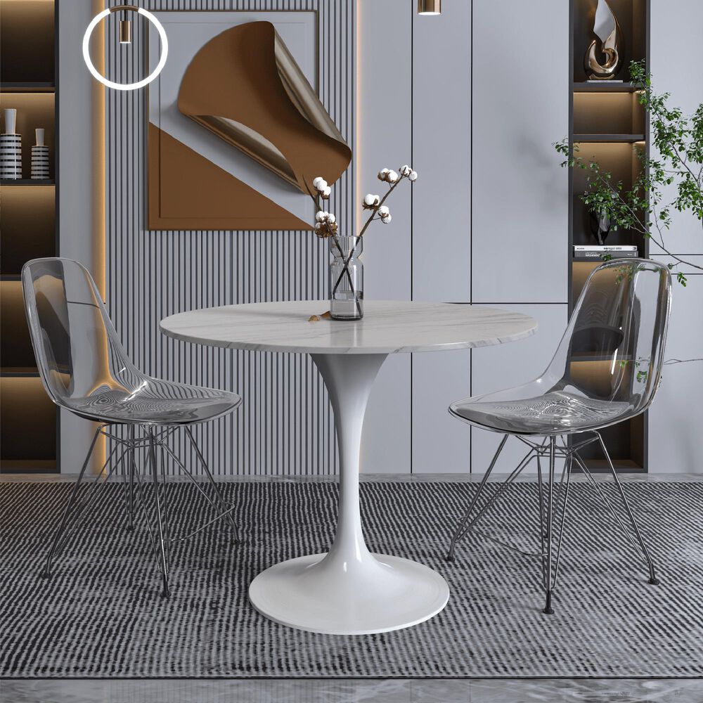 Leisuremod LeisureMod Verve Collection 36 Round Dining Table, White Base with Sintered Stone White Top, , large