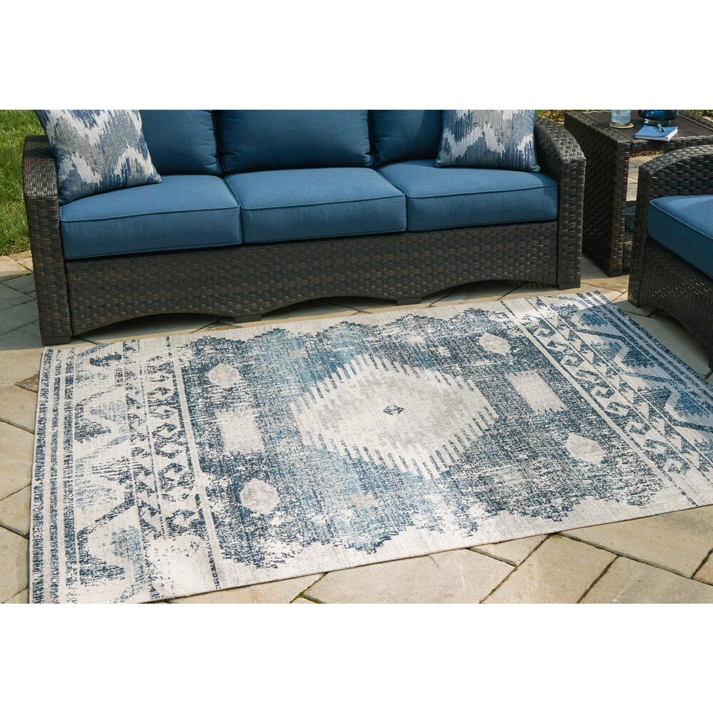 Ashley Daddridge 5&#39; x 7&#39; Blue, Gray and Ivory Outdoor Rug, , large