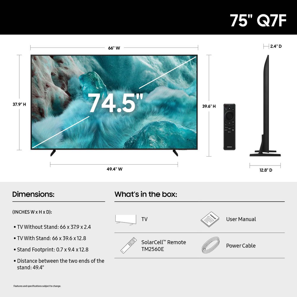 Samsung 75" Class Q7F QLED 4K Vision AI - Smart TV with S-Series 5.0 Channel Soundbar in Black, , large