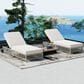 HOMLUX Patio Chaise Lounge with Creamy White Rattan in Beige, , large