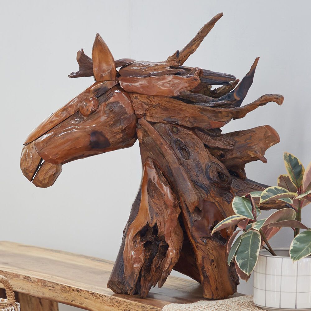 Maple and Jade 33&quot; x 31&quot; Horse Sculpture in Brown, , large