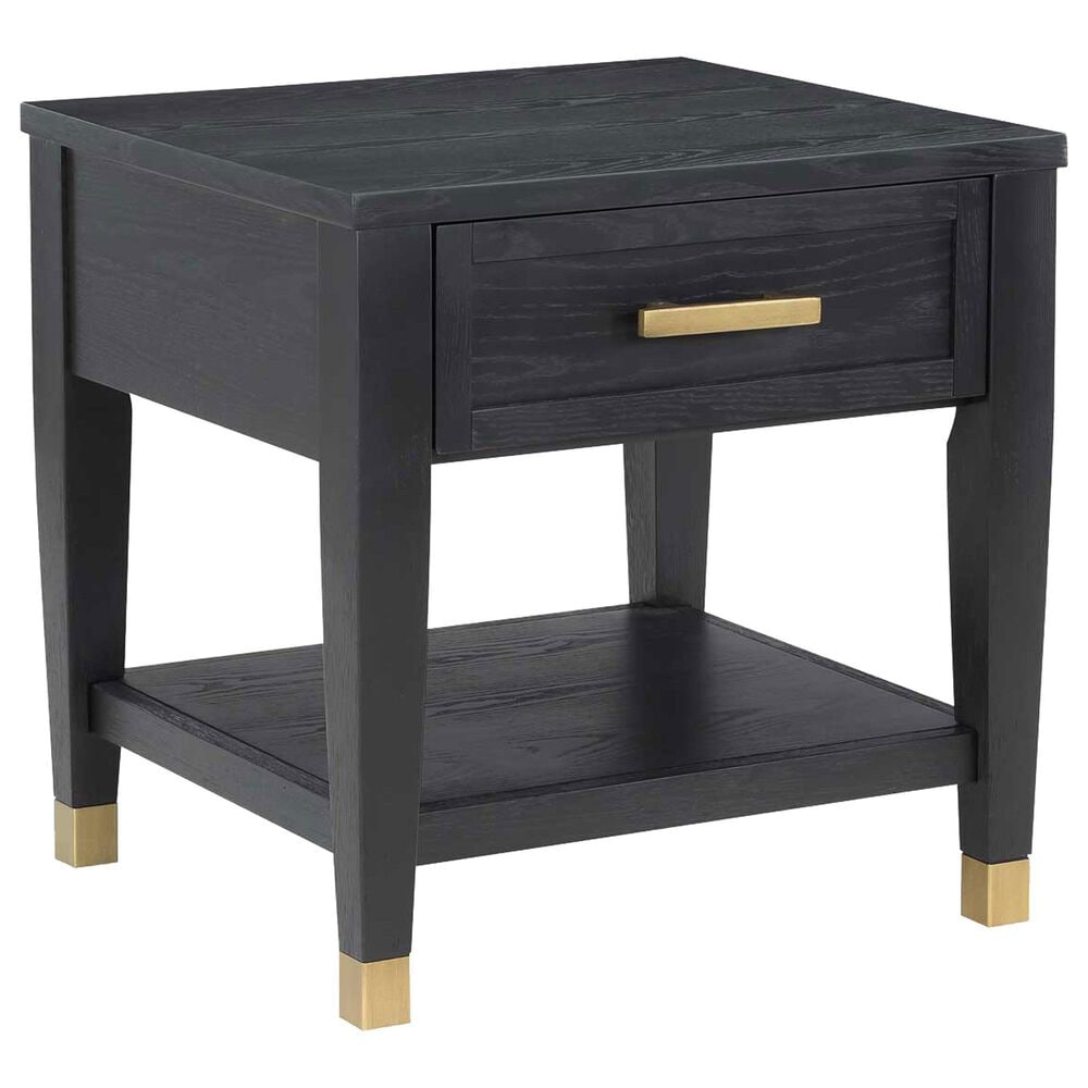 Steve Silver Yves 1-Drawer End Table in Rubbed Charcoal and Brushed Brass, , large