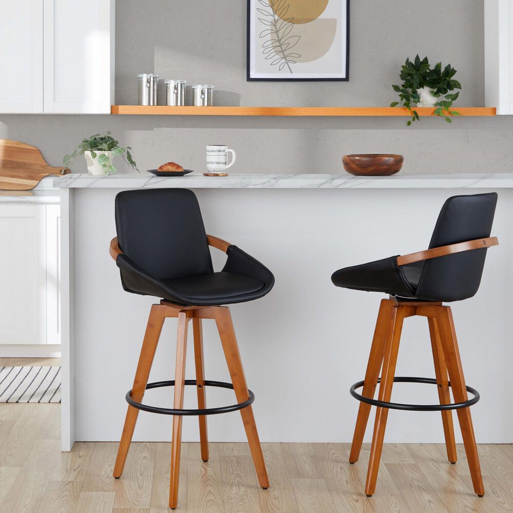 Lumisource Cosmo Swivel Barstool with Black Cushion in Walnut and Black, , large